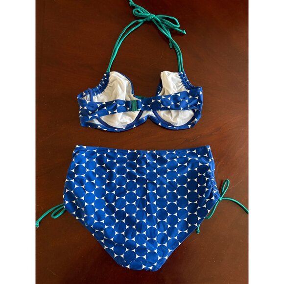 Pour Moi Hot Spots Halter High Waisted Bikini Swimsuit Blue/White UK 36E + UK 16 - Picture 3 of 12